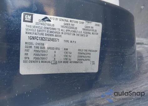 2007 Chevrolet Tahoe Ls from USA, damaged, VIN 1GNFC13C57J249371